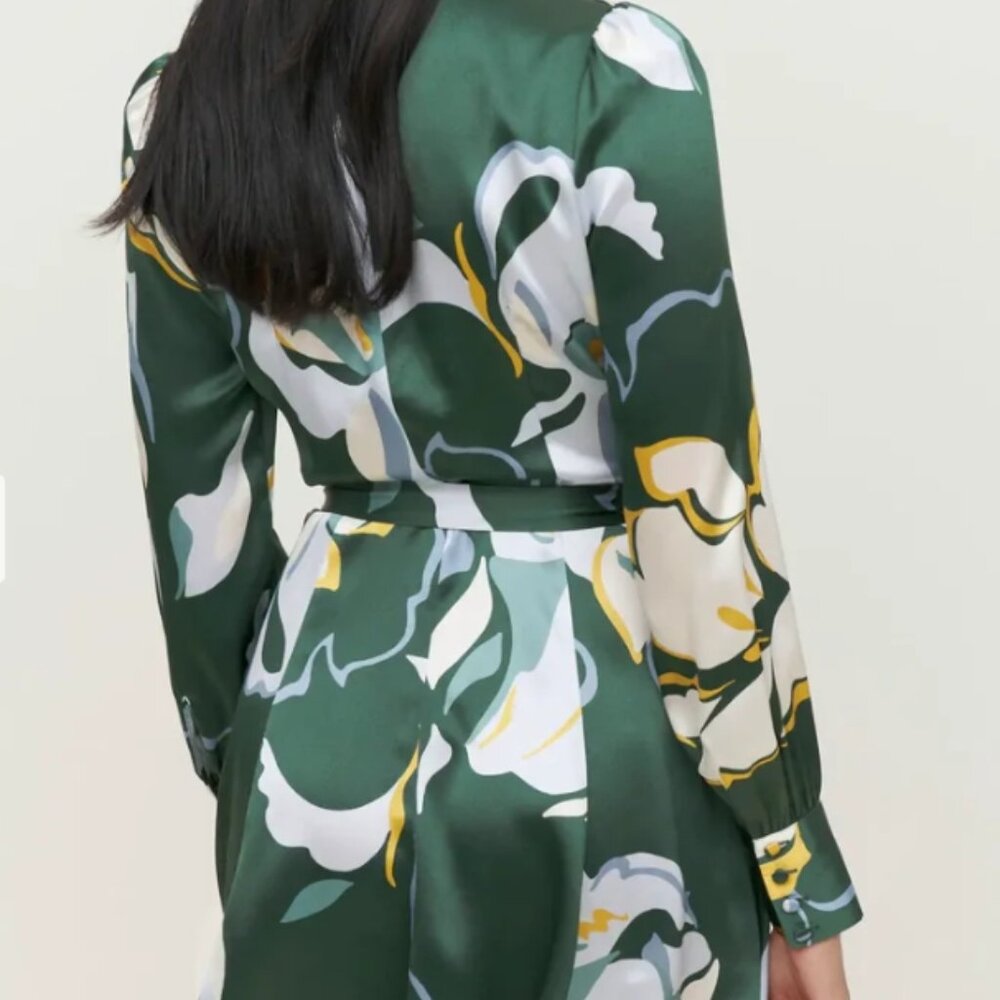 NWOT Reformation Chrissy Dress Floral Silk Wrap Mini Dress in Lyra Green XS $278 - Picture 7 of 14